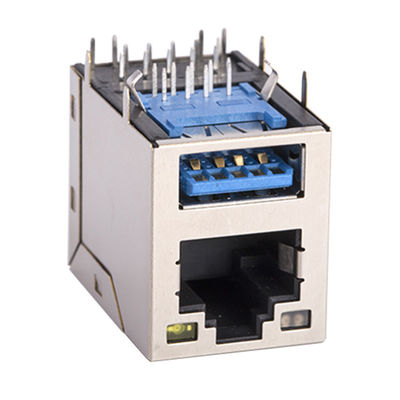 Network Connector Rj45 2X1 Tab Up Rj45 Modular Socket 100 / 1000Base-Tx With Transformer