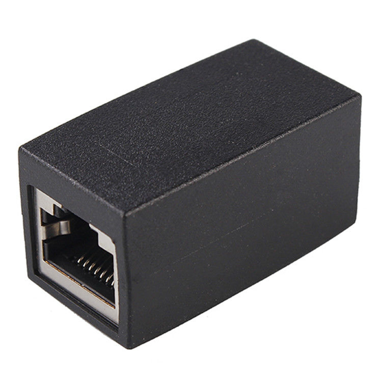 Rj45 Network Splitter Adapter 180 Degree Through RJ45 Female Adapter 8P8C Network Cable Extension Black